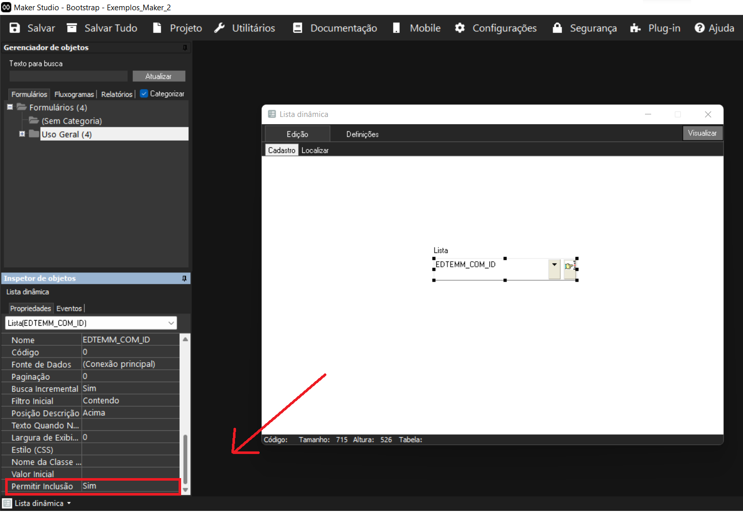 Componente lista dinâmica atualização da propriedade