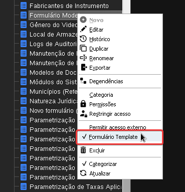 Marcando um formulário como template