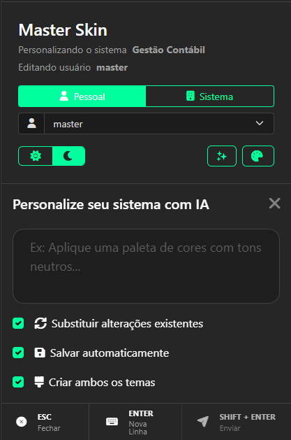 Escopo e Assistente do Master Skin