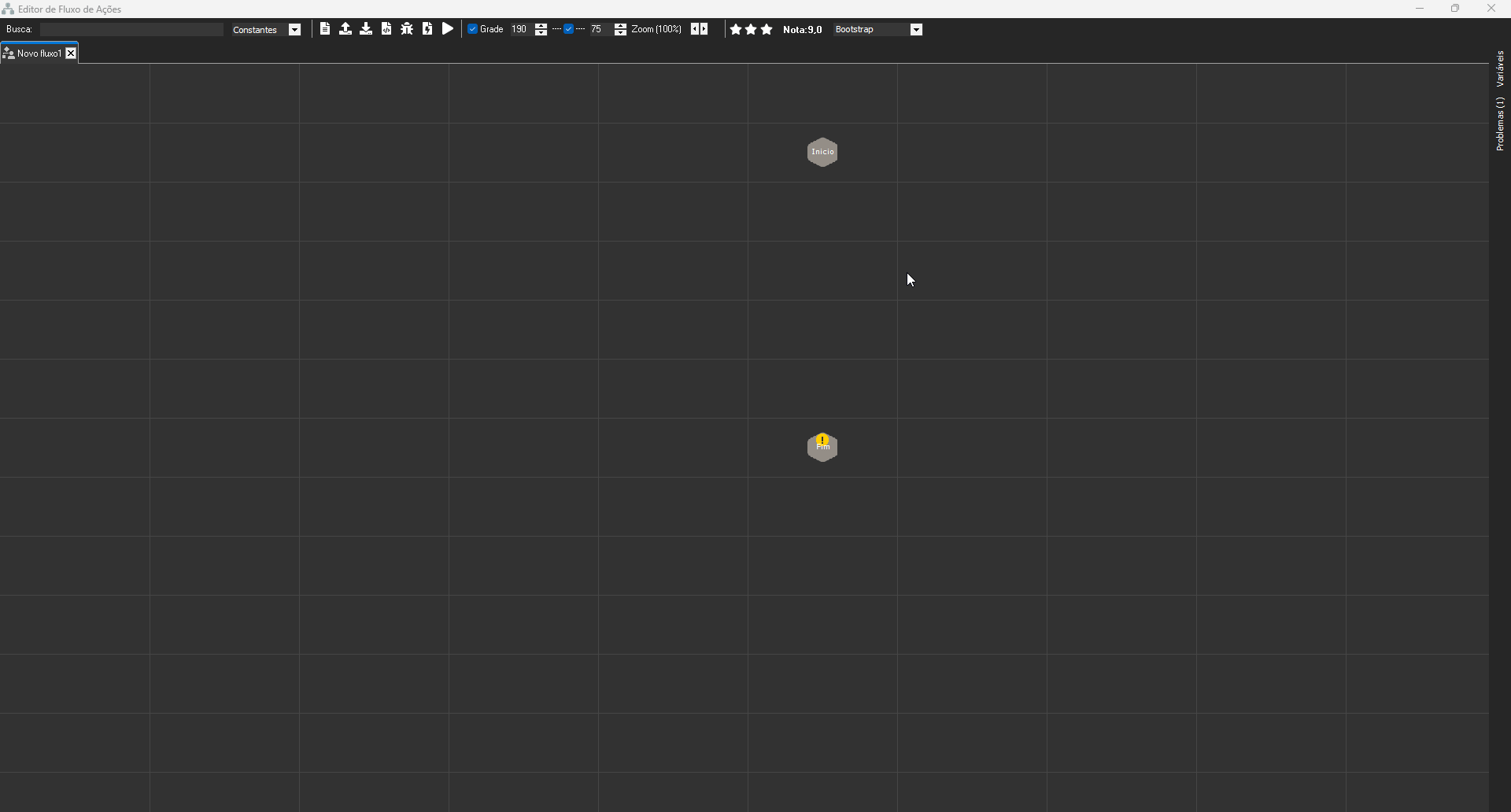 Aba de Problemas no Editor de Fluxogramas